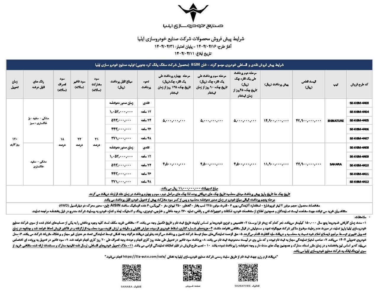 شرایط پیش‌فروش پیکاپ موسو خان گرند صنایع خودروسازی ایلیا اعلام شد 🔸زمان ثبت‌نام: از ۱۶ تا ۳۱ تیر ۱۴۰۴ 🔸تحویل: ۱۲۰ روز کاری 🔸تسهیلات: ۱ میلیارد و ۱۰۰ میلیون تومان