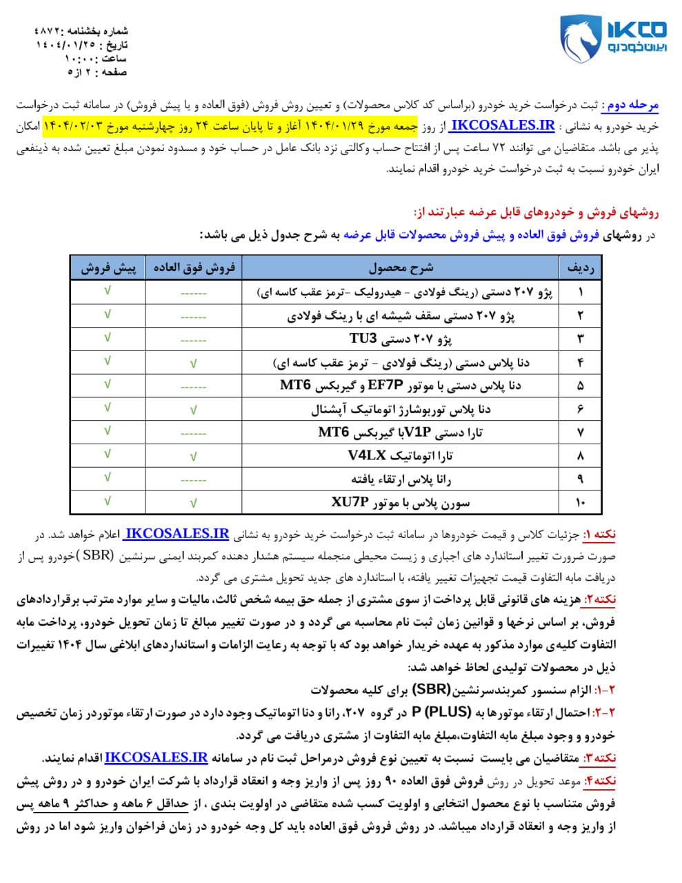 پنجمین دوره فروش فوق‌العاده و پیش‌فروش ایران خودرو ویژه فروردین ۱۴۰۴