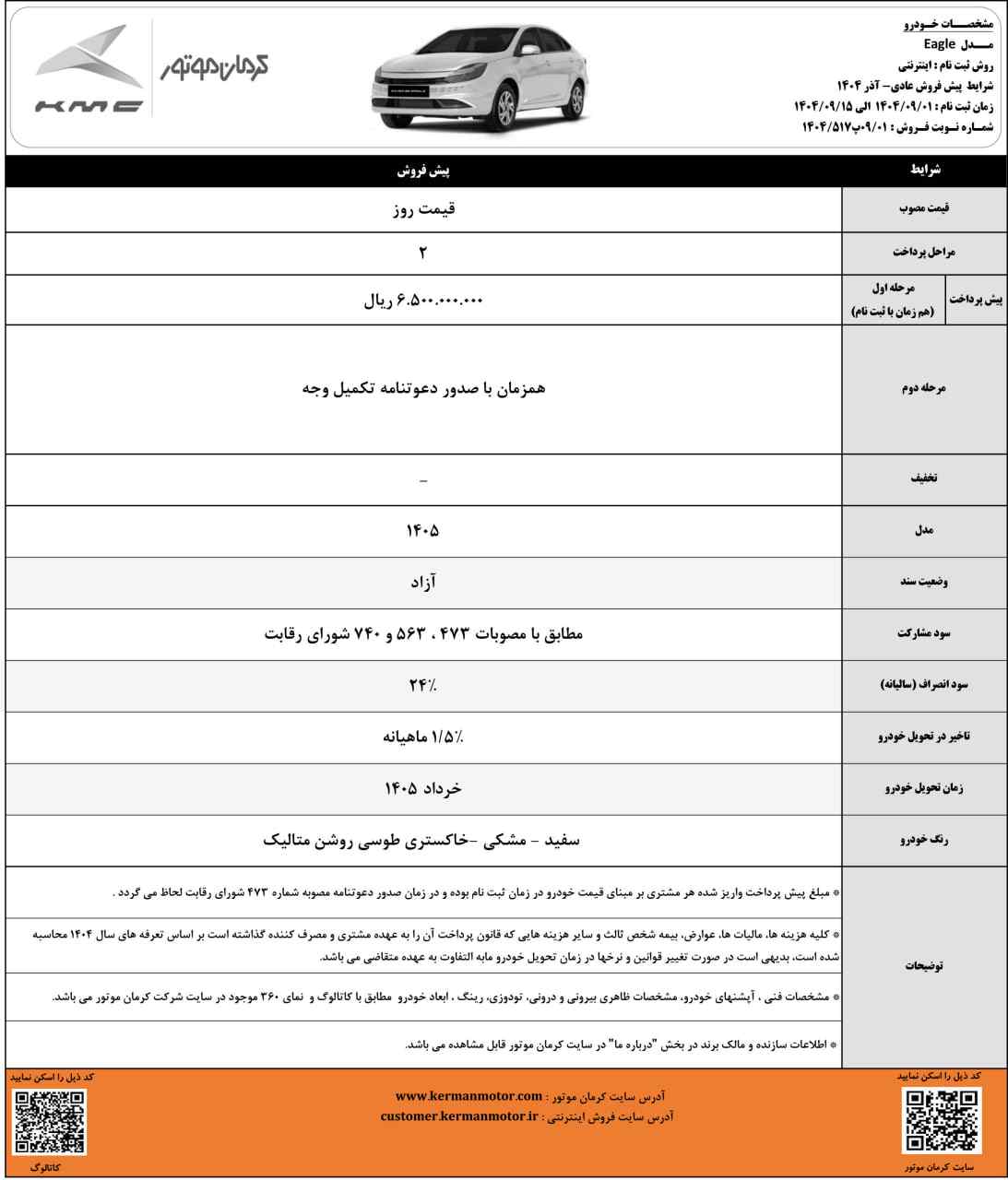 پیشفروش کیامسی ایگل کرمان موتور - آذر ۱۴۰۴