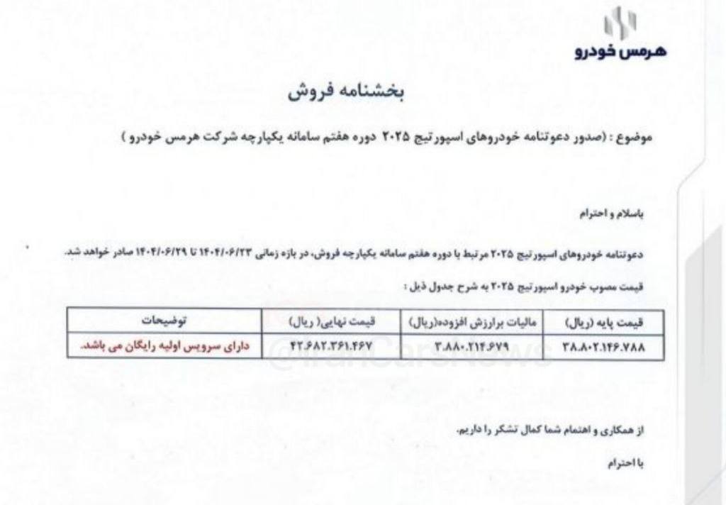بخشنامه فروش کیا اسپورتیج هرمس خودرو ویژه متقاضیان سامانه یکپارچه اعلام شد