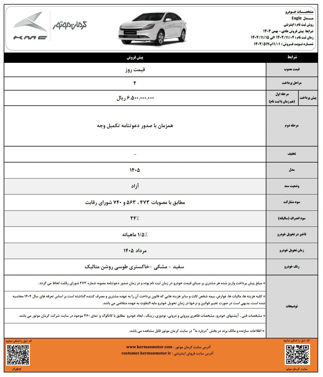 پیشفروش کیامسی ایگل کرمان موتور - دی ۱۴۰۴