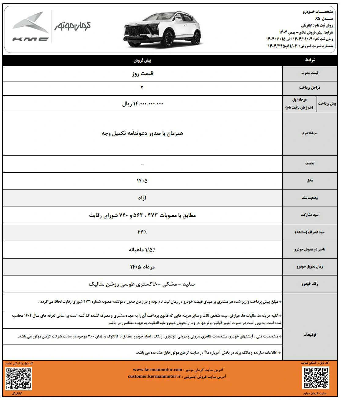 پیشفروش X5 کرمان موتور - بهمن ۱۴۰۴