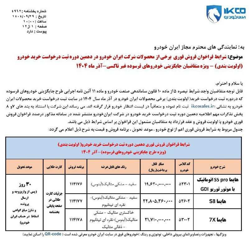 شرایط فروش محصولات هایما ایران خودرو طرح فرسوده ویژه برگزیدگان دهمین دوره ثبتنام