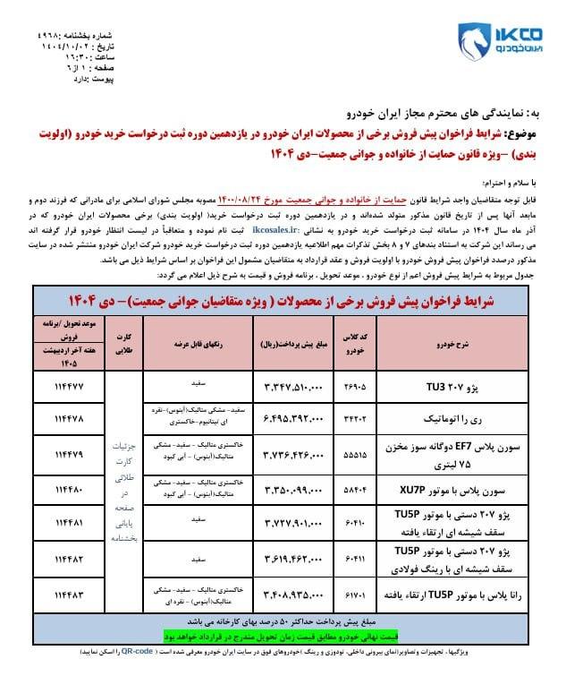شرایط فروش محصولات ایران خودرو (طرح مادران) اعلام شد - دی ۱۴۰۴