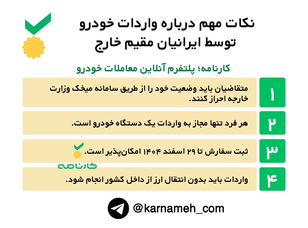 جزئیات جدید واردات خودرو برای ایرانیان مقیم خارج