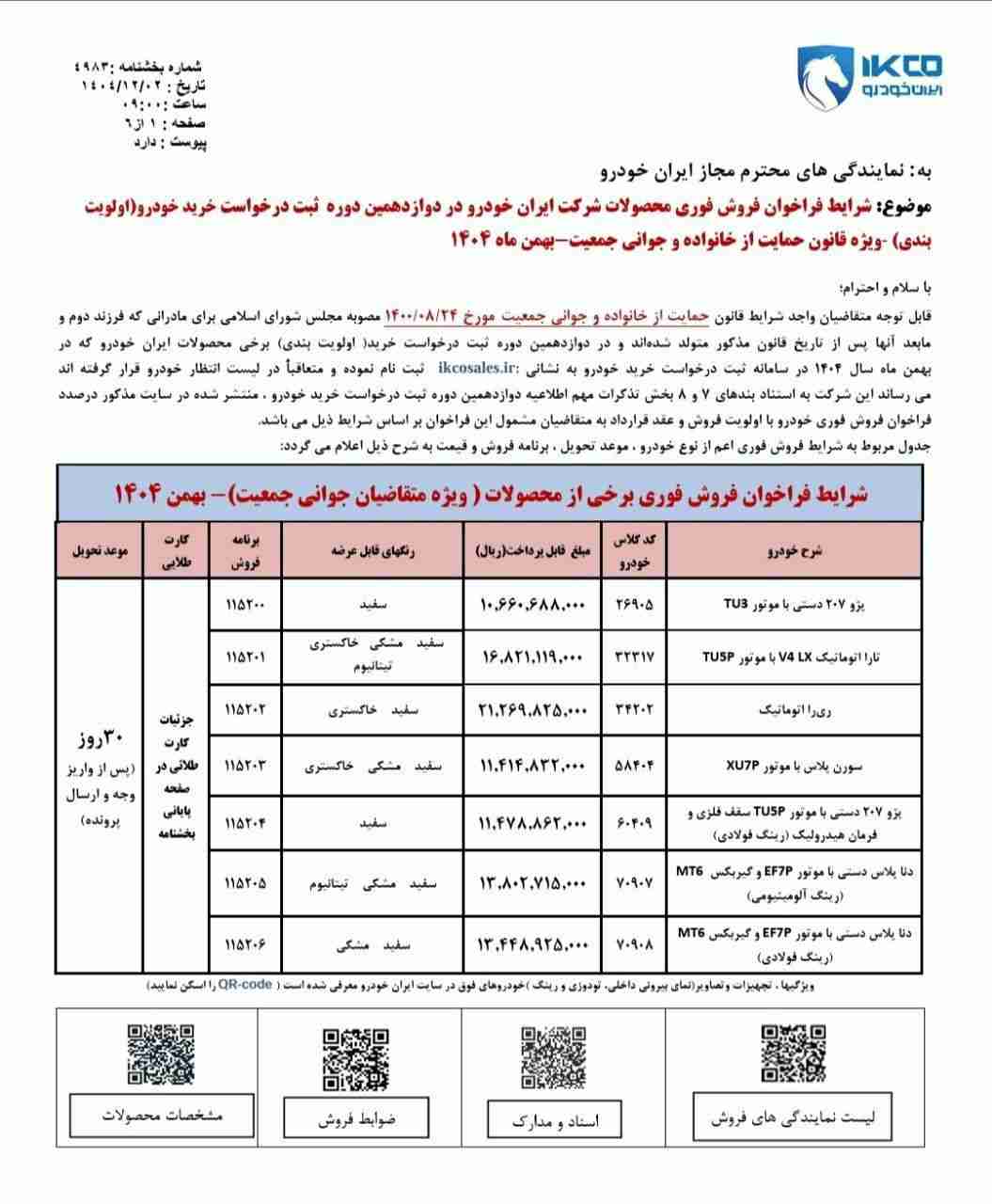 شرایط فروش محصولات ایران خودرو - اسفند ۱۴۰۴