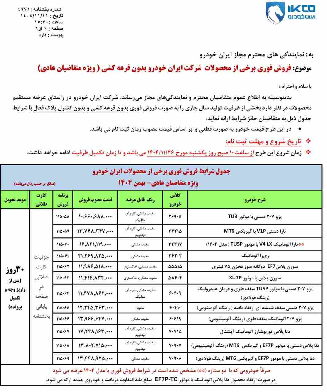 شرایط فروش محصولات ایران خودرو بدون قرعه کشی اعلام شد - بهمن ۱۴۰۴