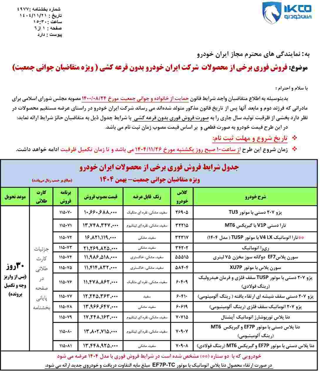 شرایط فروش محصولات ایران خودرو بدون قرعه کشی اعلام شد - بهمن ۱۴۰۴