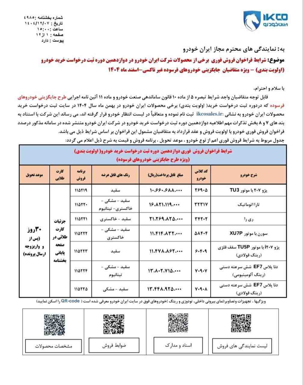 شرایط فروش محصولات ایران خودرو (طرح فرسوده) - اسفند ۱۴۰۴